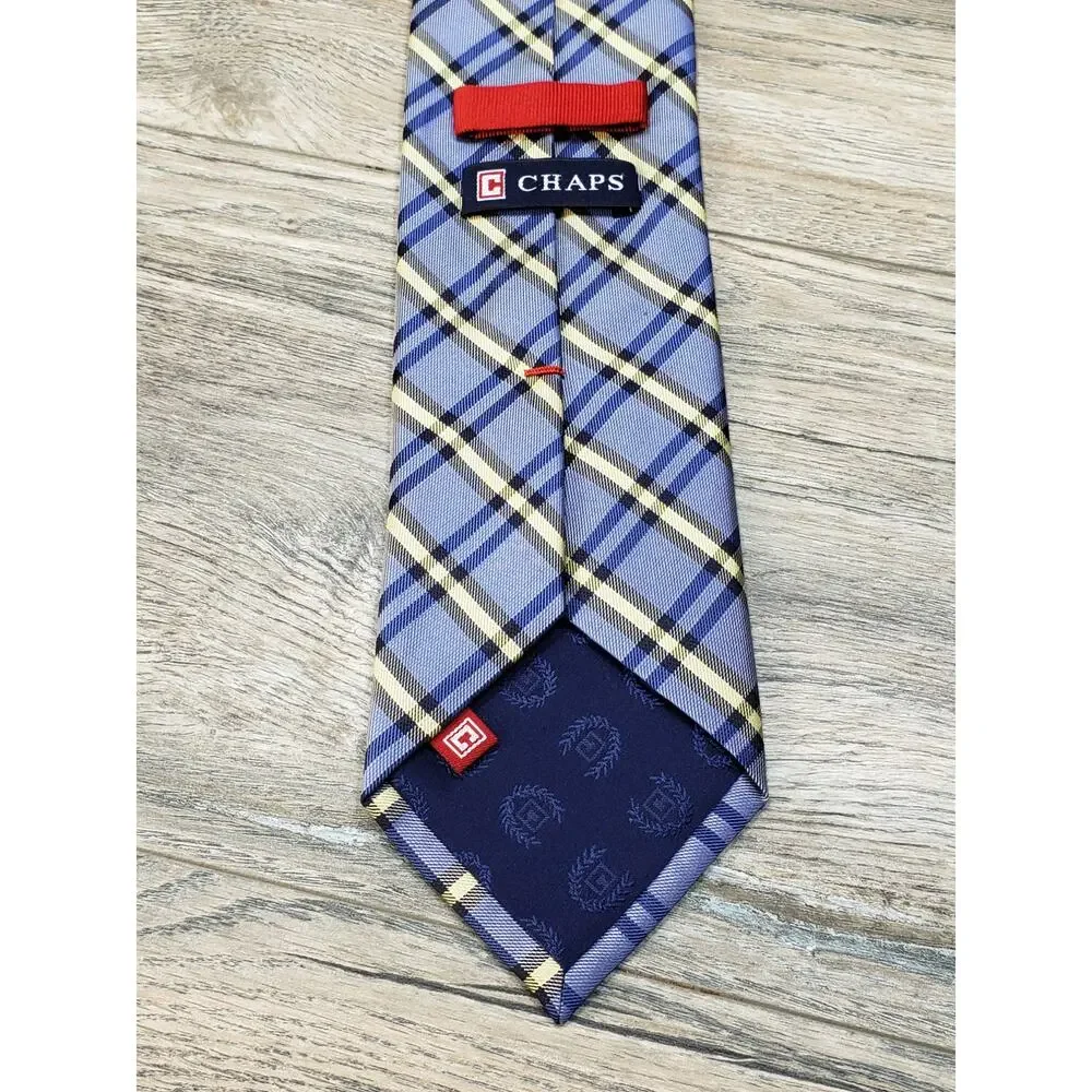 Chaps Handmade Blue Plaid Men's Silk Neck Tie